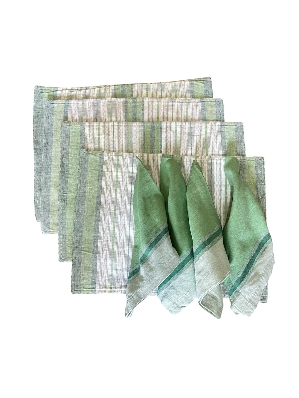 Crate&Barrel Mason Vivre 8 piece Green Cotton Placemat & Napkin Set for 4.